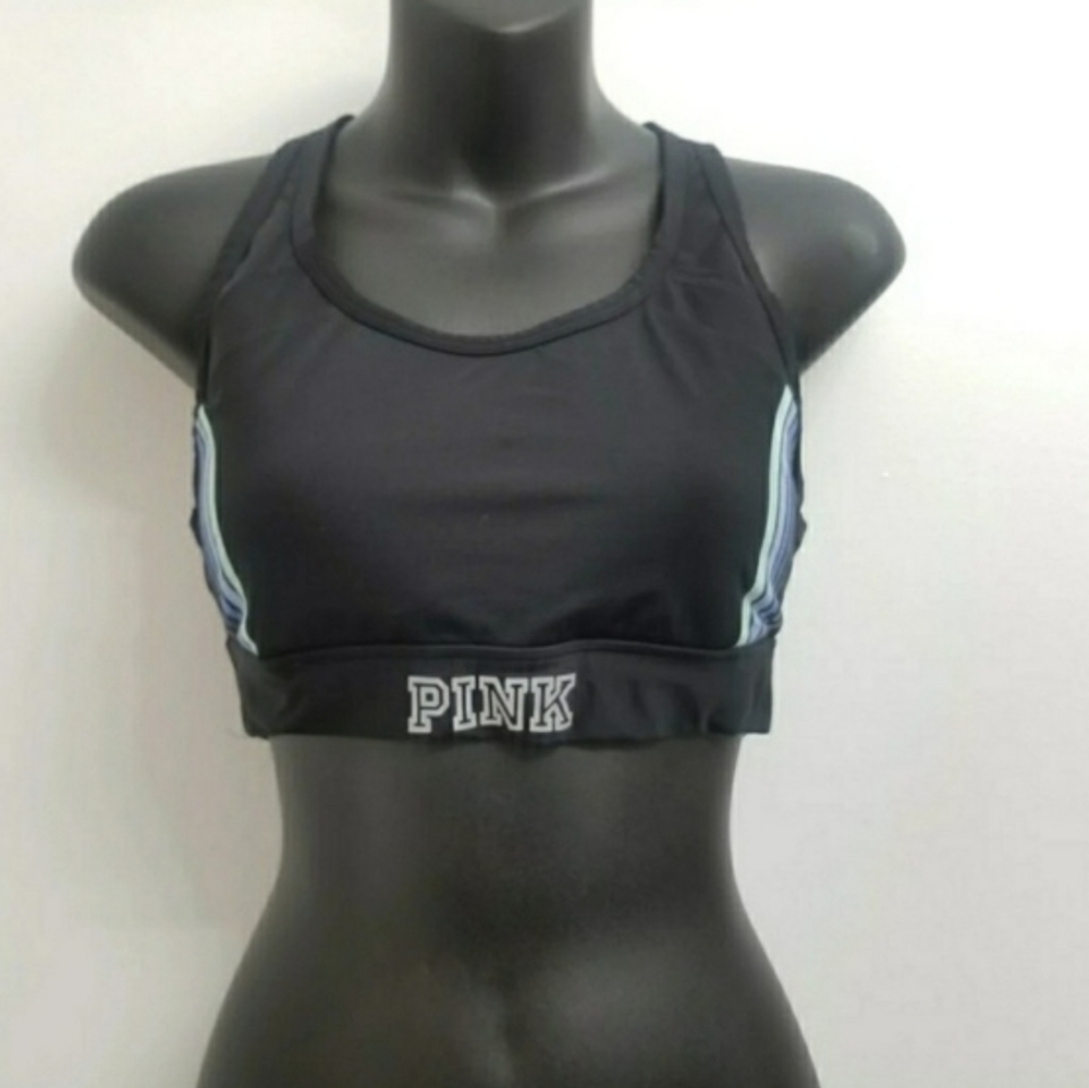 PINK Victoria's Secret Ultimate Black Sports Bra with Blue Accents Size Medium - Picture 12 of 12